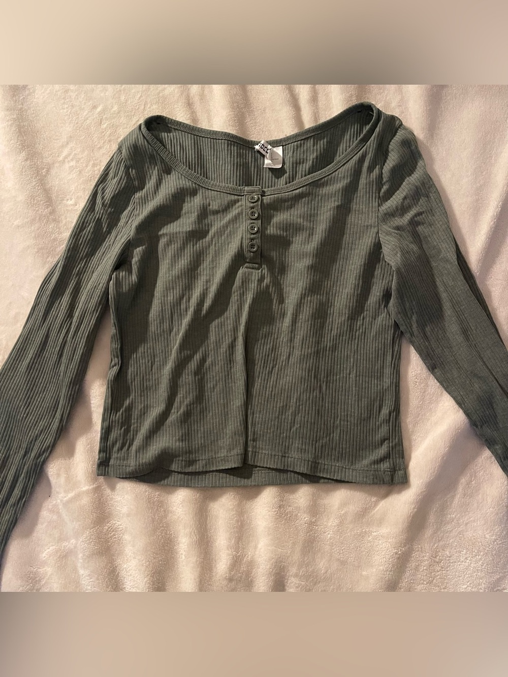 H&M Olive Ribbed Henley Long-Sleeve Top